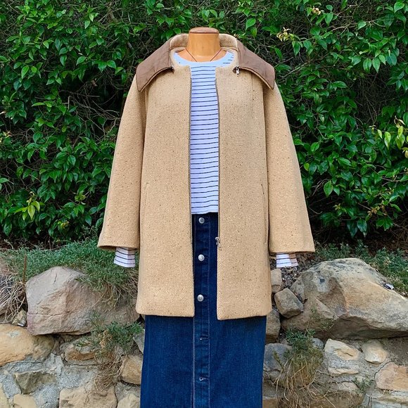Isabel Marant interchangeable leather collar, cocoon wool tweed coat, size 1